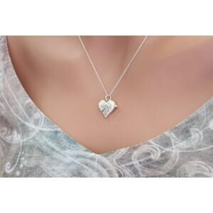 Sterling Silver Heart Locket with Hammered Finish Necklace